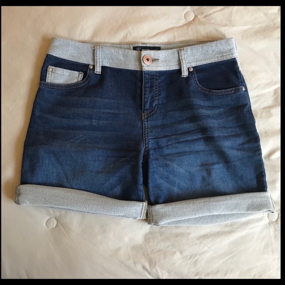 INC Denim Shorts 8” inseam, contrasting grey trim.  Size 4